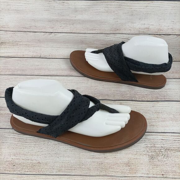 Sanuk Womens Yoga Sandals 10 Black Cloth - Picture 1 of 8